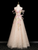 Champagne Tulle Sequins Appliques Prom Dress