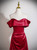 Sexy Burgundy Satin Off the Shoulder Pleats Prom Dress