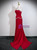 Burgundy Strapless Pearls Prom Dress