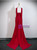Burgundy Strapless Pearls Prom Dress