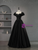 Black Satin Puff Sleeve Appliques Beading Quinceanera Dress