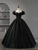Black Satin Puff Sleeve Appliques Beading Quinceanera Dress