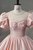 Pink Satin Beading Puff Sleeve Bow Quinceanera Dress