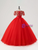 Red Tulle V-neck Short Sleeve Quinceanera Dress