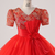 Red Tulle V-neck Short Sleeve Quinceanera Dress