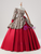 Red Satin Long Sleeve Print Quinceanera Dress