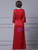 Red Scoop Neck Short Sleeve Pleats Mother Of The Bride Dress