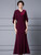Burgundy V-neck Short Sleeve Beading Flower Mother Of The Bride Dress