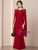 Causal Red Scoop Neck Beading Mother of the Bride Dress