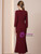 Burgundy 3/4 Sleeve Split Crystal Mother of the Bride Dress