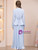 Blue Long Sleeve V-neck Appliques Mother of the Bride Dress