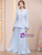 Blue Long Sleeve V-neck Appliques Mother of the Bride Dress