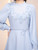 Blue Long Sleeve 3D Flower Mother of the Bride Dress
