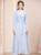 Blue Long Sleeve 3D Flower Mother of the Bride Dress