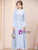 Blue Long Sleeve 3D Flower Mother of the Bride Dress
