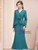 Peacock Blue Long Sleeve Beading Mother of the Bride Dress