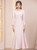 Pink Long Sleeve Tea Length Mother of the Bride Dress