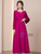 Exciting Fuchsia Long Sleeve Beading Mother of the Bride Dress