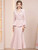 Pink Long Sleeve Crystal Mother of the Bride Dress