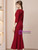 Burgundy Short Sleeve Sequins Beading Mother of the Bride Dress