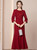 Burgundy Short Sleeve Sequins Beading Mother of the Bride Dress