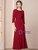 Burgundy Short Sleeve Sequins Beading Mother of the Bride Dress