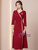 Burgundy Short Sleeve V-neck Mother of the Bride Dress