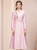 Pink Satin Long Sleeve V-neck Beading Mother of the Bride Dress