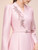 Pink Satin Long Sleeve V-neck Beading Mother of the Bride Dress