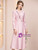 Pink Satin Long Sleeve V-neck Beading Mother of the Bride Dress