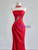Red Mermaid Satin Strapless Appliques Prom Dress