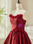 Burgundy Print Strapless 3D Flower Prom Dress