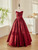 Burgundy Print Strapless 3D Flower Prom Dress
