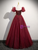 Burgundy Tulle Sequins Puff Sleeve Prom Dress