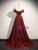 Burgundy Satin Off the Shoulder Pleats Prom Dress