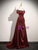 Burgundy Satin Off the Shoulder Pleats Prom Dress