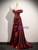 Burgundy Satin Off the Shoulder Pleats Prom Dress