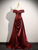 Burgundy Satin Off the Shoulder Pleats Prom Dress