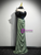 Green Satin Off the Shoulder Pleats Prom Dress