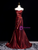 Burgundy Spaghetti Straps Pleats Prom Dress