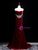Burgundy Velvet Strapless Pleats Beading Prom Dress