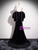 Black Velvet Spaghetti Straps Long Sleeve Prom Dress