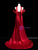 Burgundy Satin Off the Shoulder Pleats Prom Dress