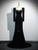 Black Velvet Long Sleeve Pleats Beading Prom Dress