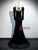 Black Velvet Long Sleeve Pleats Beading Prom Dress