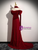 Burgundy Mermaid Lace Velvet Prom Dress