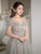 Gray Tulle Off the Shoulder Sequins Prom Dress