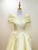 Yellow Satin Pleats Beading Prom Dress