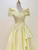 Yellow Satin Pleats Beading Prom Dress