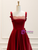 Burgundy Satin Straps Beading Prom Dress